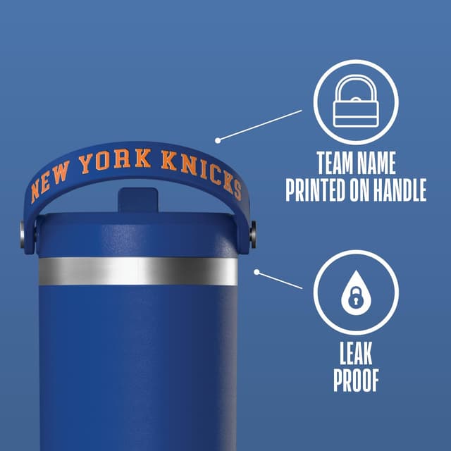 Detalle de Hydrapeak x NBA New York Knicks 32oz Nomad Stainless Steel Tumbler with Handle, Lid & Straw (Official Licensed)