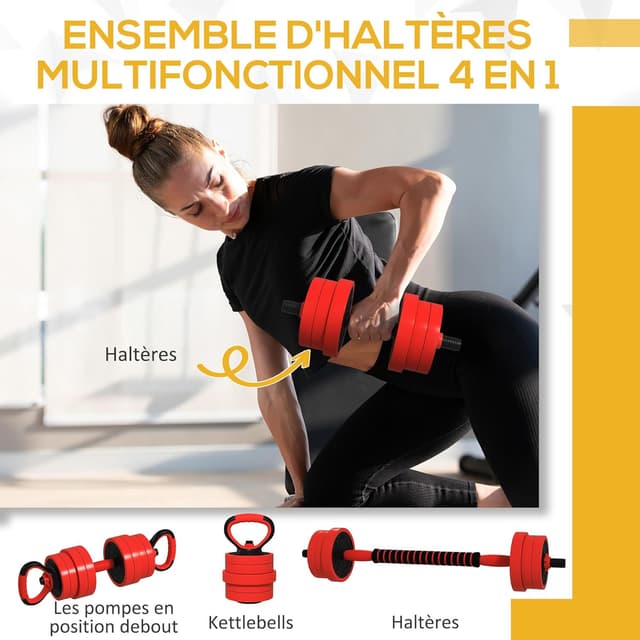 Detalle de SPORTNOW kit haltères 4 en 1 20 kg