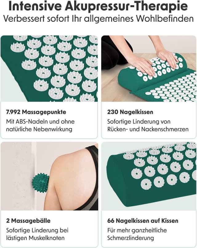 Detalle de LifeGoods Akupressurmatte mit Kissen – Akkupressurmatte für Rücken, Nacken & Entspannung