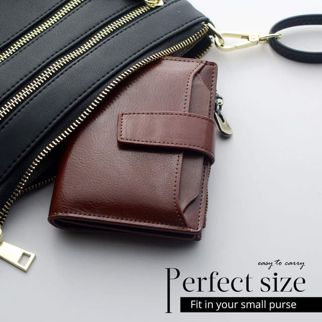 Detalle 2 de Small Leather Purse for Women RFID Blocking Bifold Wallet with ID Window