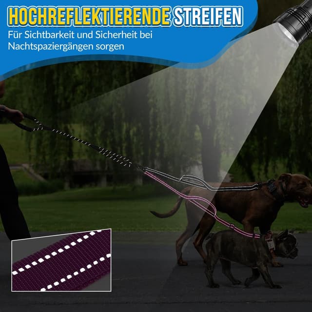 Detalle de SlowTon doppelte Hundeleine für zwei kleine Hunde mit 360°-Drehverschluss & Bungee