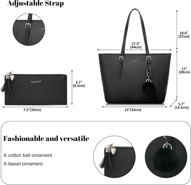 Detalle de TANTOMI Women’s 15.6 Inch Tote Handbag with Detachable Wallet & Card Holder