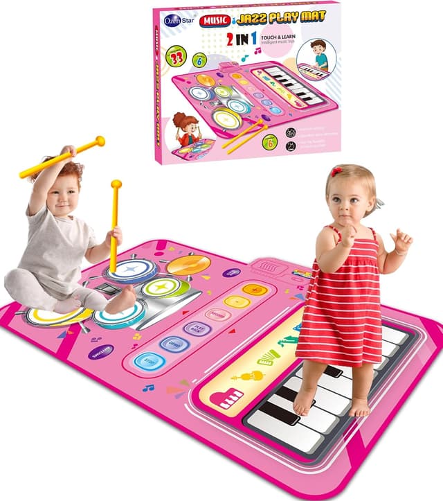 Detalle de DQMOON Musical Mat with Piano & Drum (Adjustable Volume) for 12–18 Months, Pink