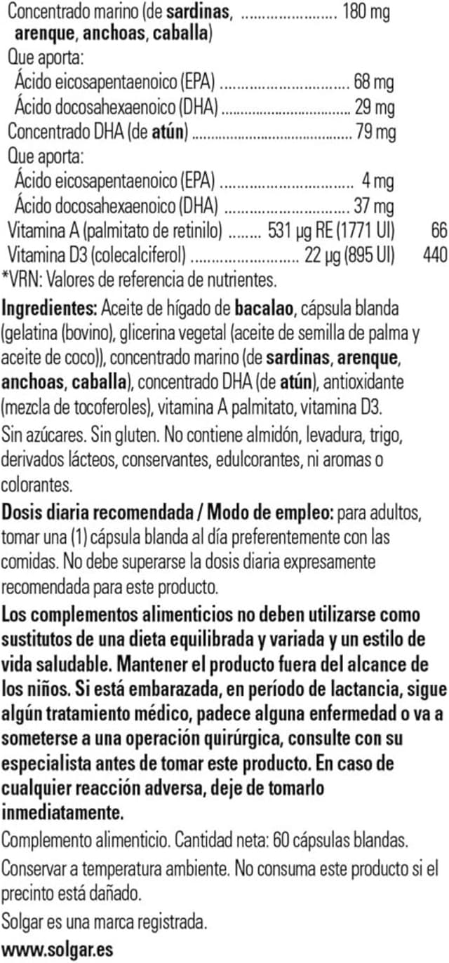 Detalle 2 de Solgar Super Cod Liver Oil Complex 30 Cápsulas 🐟