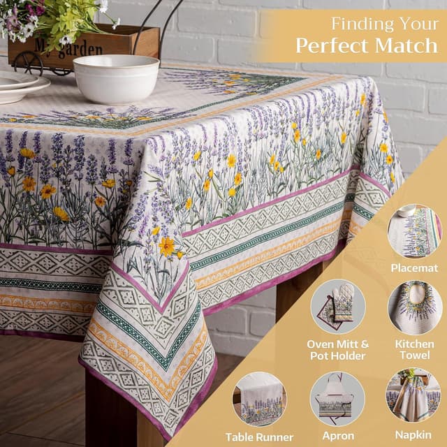Detalle de Maison d'Hermine Rectangle Table Cloth (100% Cotton) 70 x 120 Inches – Fanny Lavender