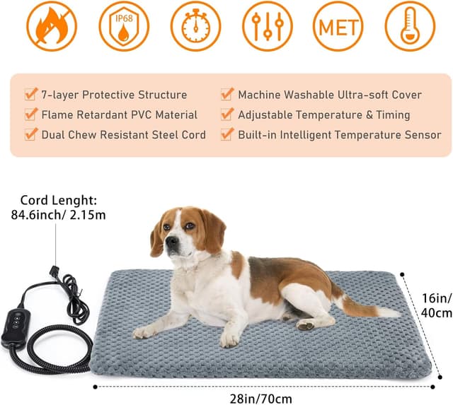 Thumbnail 6 de INVENHO Heated Dog Bed 28 x 20 in