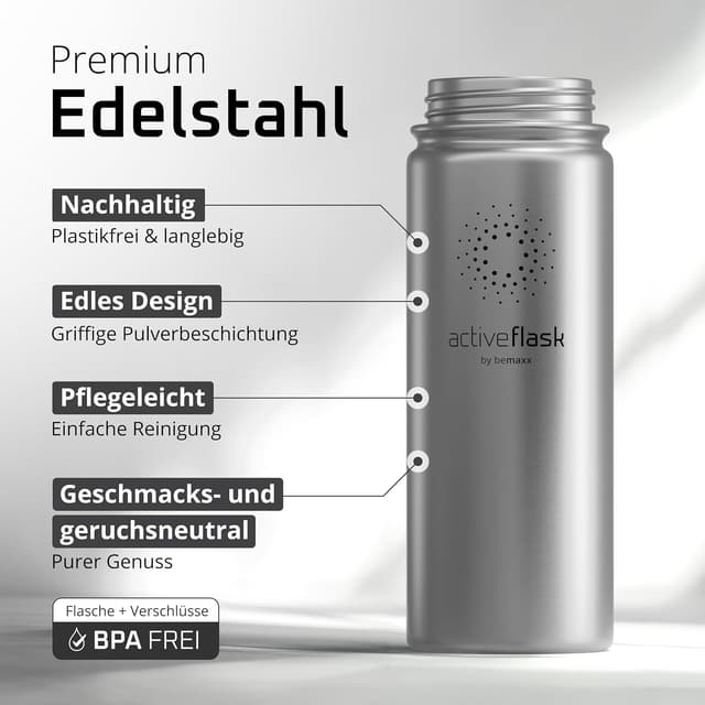 Detalle de ACTIVE FLASK Trinkflasche Edelstahl mit Strohhalm-Verschluss (3 Deckel), auslaufsicher & BPA-frei – geeignet für kohlensäurehaltige Getränke