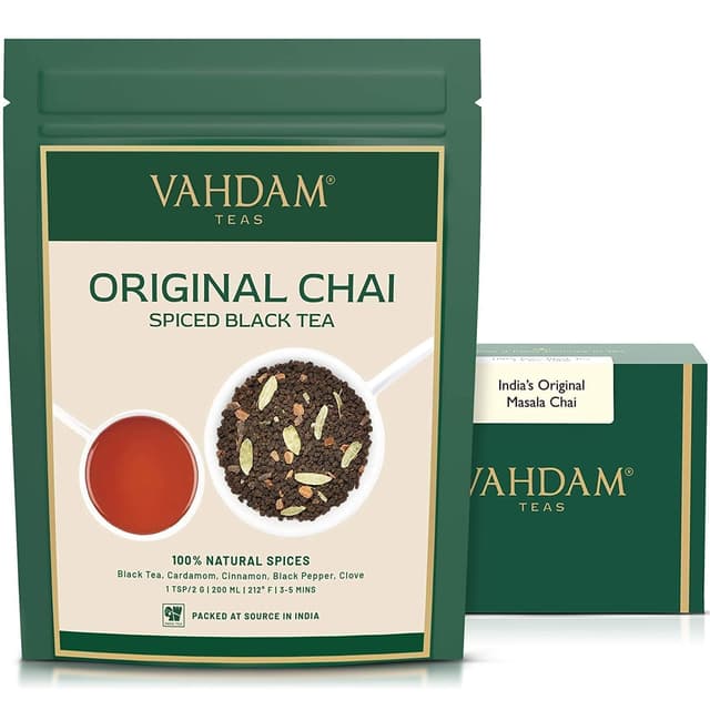 Detalle de VAHDAM Masala Chai Tee als losem Blatt (100 g) – schwarze Tee-Mischung mit Zimt, Kardamom, Nelken & schwarzem Pfeffer