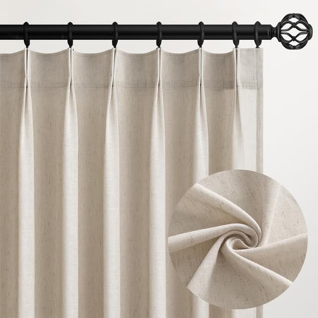 Detalle de Topfinel Oatmeal Beige Pinch Pleated Curtains (84-inch) — 2-Panel Set, Stone-Washed Linen Blend