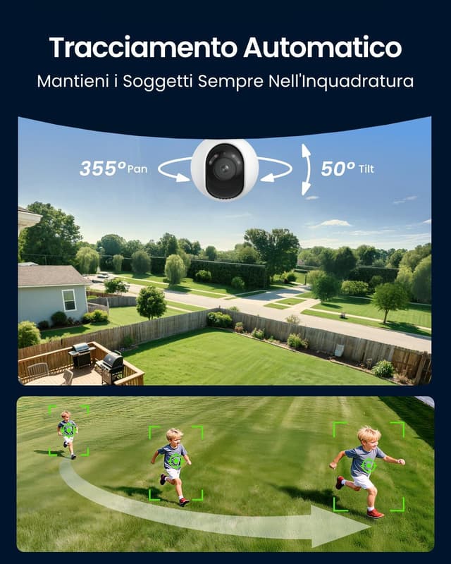 Detalle de Reolink E1 Outdoor S: telecamera esterna 4K con Wi‑Fi 6, rilevamento persone/veicoli/animali e audio bidirezionale