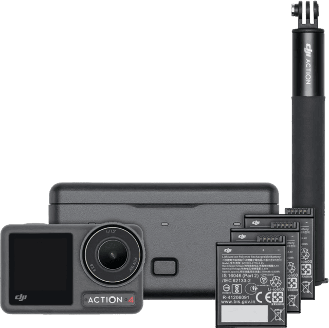 Detalle de DJI Osmo Action 4 Adventure Combo – Action-Cam-Set für 4K, Selfie-Stick und lange Laufzeit