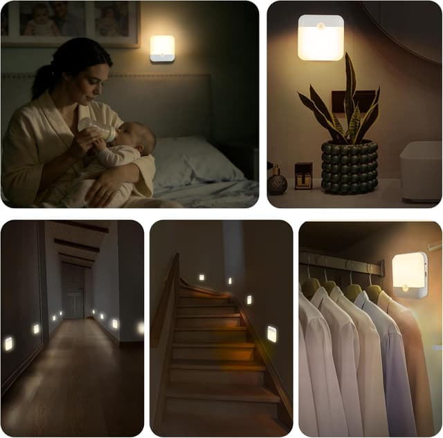 Detalle 1 de QIHANS Nachtlicht mit Bewegungsmelder (2 Stück), aufladbar per USB‑C, warmweiß 3000K