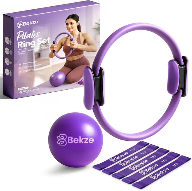 Detalle de At Home Pilates Kit for Women with Magic Circle and Mini Ball – Pilates ring, ball & bands set for home workouts