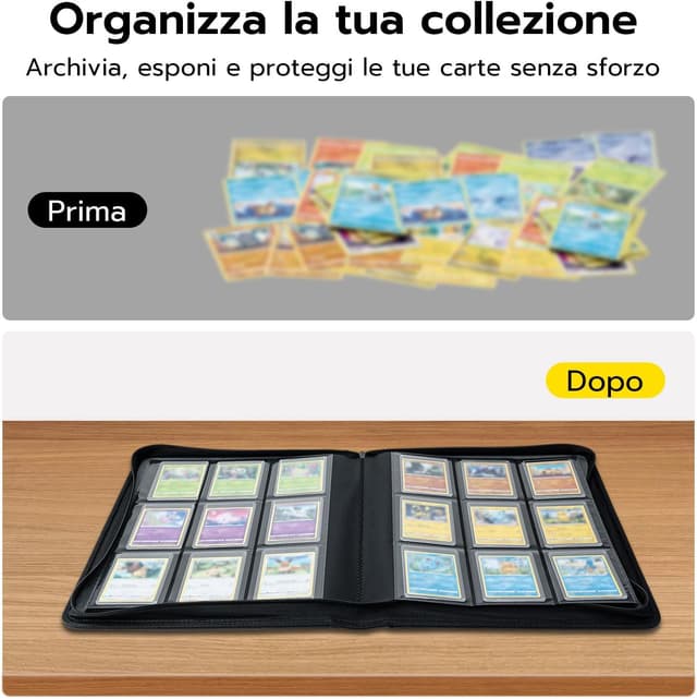 Detalle 2 de Tolesum Raccoglitore Toploader 3"x4" con zip e 10 toploader, 9 pagine (216 posti) per Magic, YuGi Oh e TCG