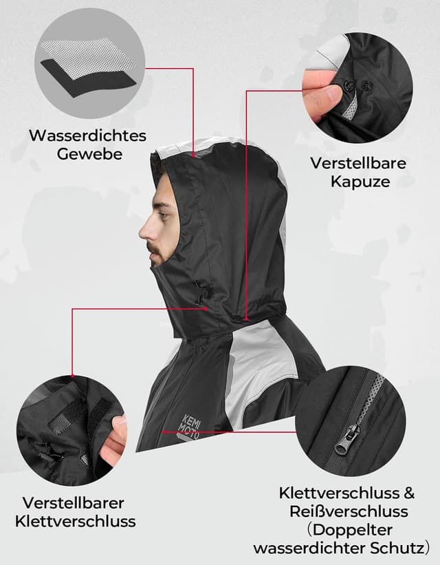 Detalle de KEMIMOTO Herren Motorrad-Regenanzug mit 15.000 mm Wassersäule – wasserdichte Regenjacke & Regenhose