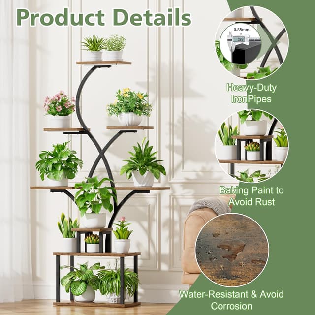 Detalle 2 de BACEKOLL scaffale per piante con luci di crescita, 8 livelli (158 cm) in metallo e legno, nero