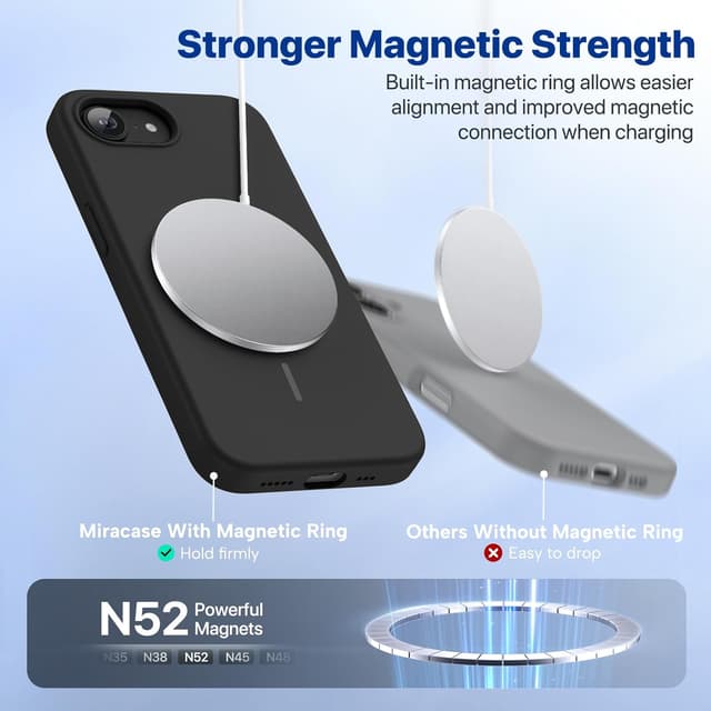 Detalle de Miracase Magnetic Soft Silicone Case for iPhone 17e/16e with MagSafe Compatibility (Black)