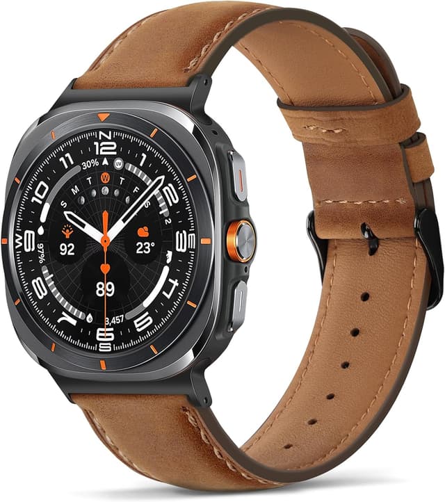 Detalle de Tasikar Genuine Leather Band for Samsung Galaxy Watch Ultra 47mm (20mm) – Compatible leather watch strap with quick release pins