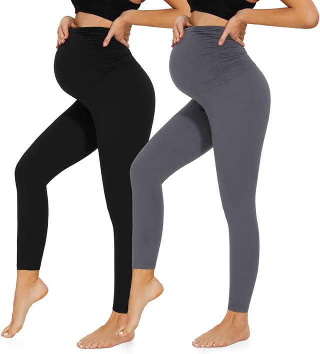 Detalle de HIPOWER 2er Pack Umstandsleggings für Damen (High Waist, blickdicht) – weich & flexibel für Schwangerschaft