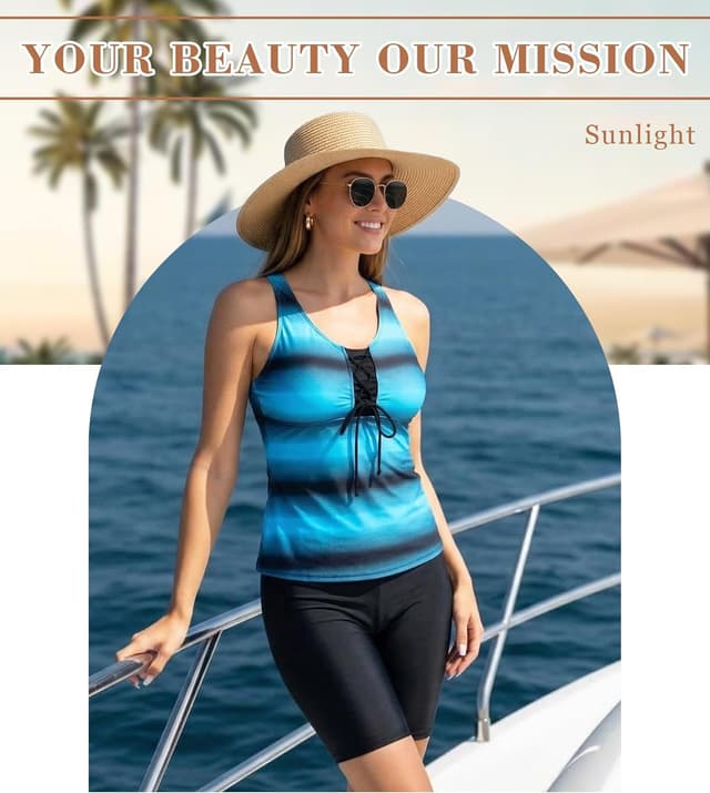 Detalle 2 de LALAGEN Women’s 2026 Plus Size Tankini Rash Guard Capris Two-Piece Swimsuit (S–5X)