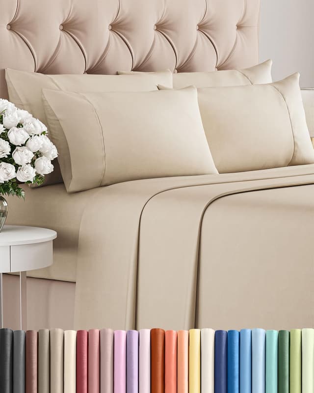 Detalle de CGK Unlimited King 6-Piece Sheet Set (Wheat) — Ultra-Soft, Comfy Breathable Cooling Bedding with Deep Pockets