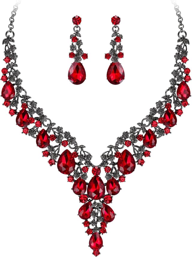 Detalle de Clearine Hochzeit Schmuck-Set Tropfen Strass Cluster Halskette & Ohrhänger (Klar Silber-Ton)