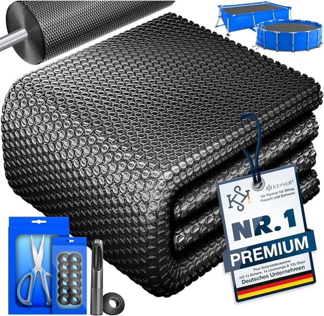 Detalle de KESSER® Pool-Solarabdeckplane rund Ø 305 cm (Solarfolie 120 µm), zuschneidbar – mit Schere, Lochzange & 12 Ösen