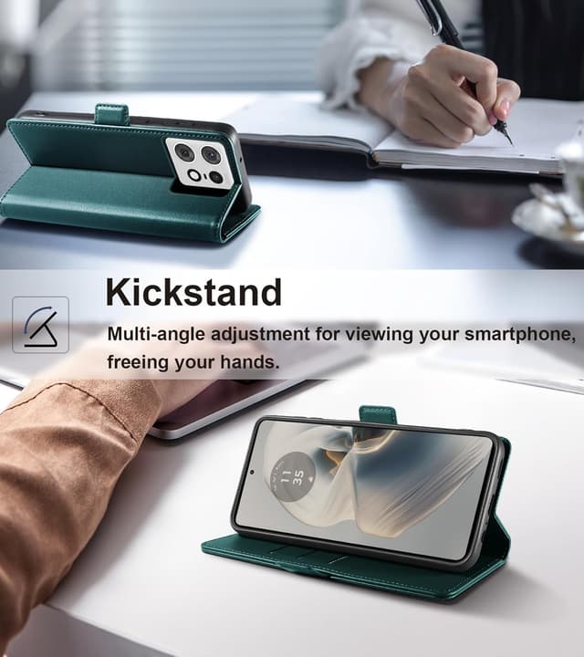 Detalle de Yunubeyii Handyhülle für Motorola Moto Edge 50 Pro – RFID-Blocker Klapphülle mit Kartenfächern, Magnetverschluss & Ständer (Grün)