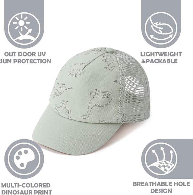 Detalle de DRESHOW Toddler Baseball Cap & Baby Sun Hat with Dinosaur Print (Mesh Back, Velcro Ajustable) — Unisex