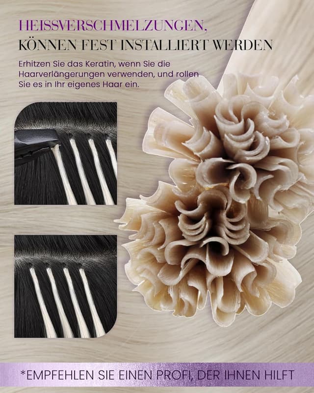 Detalle de LaaVoo Bonding Extensions aus Echthaar (Platinblond), U-Tip Keratin Bondings, 1 g/s, 40 cm, 50 g (#60)