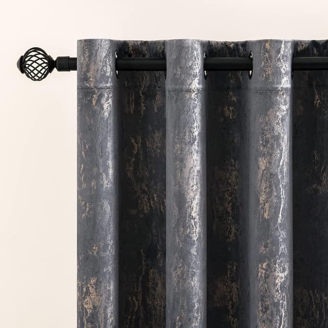 Detalle 2 de MIULEE Grey Velvet Curtains with Gold Foil (2 Panel Set) 46 x 72 Inch