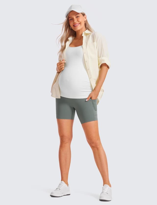 Detalle de CRZ YOGA Butterluxe pantaloncini premaman con tasche per yoga e relax (vita super alta)