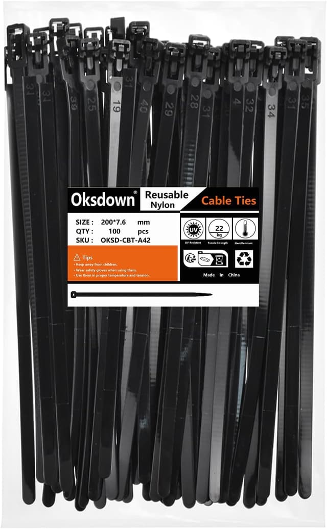 Thumbnail 1 de Oksdown 100 Pack Reusable Cable Ties 200mm