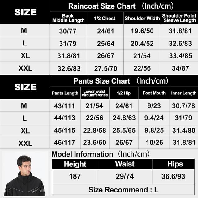 Thumbnail 6 de Burjosy Herren Regenanzug – wasserdichte Regenjacke und Regenhose mit Kapuze, reflektierenden Streifen & Packfunktion