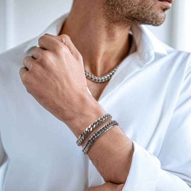 Detalle de Flintronic bracciale da uomo in acciaio inossidabile con chiusura magnetica, catena, lunghezza 21/22 cm