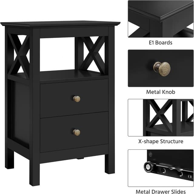 Detalle 1 de Yaheetech Bedside Table 30x40x60cm, black storage