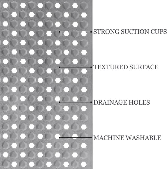 Detalle de DOPROP Premium Non-Slip Bath Mat (100 x 40cm) with Suction Cups – Luxury Grey