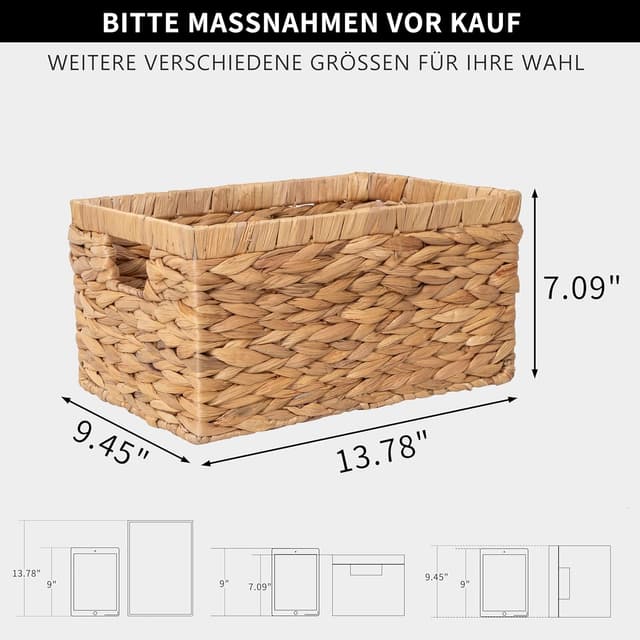 Detalle de GYASVWU geflochtene Wasserhyazinthe Aufbewahrungskörbe (Rechteck, Mittel) mit innenliegendem Griff