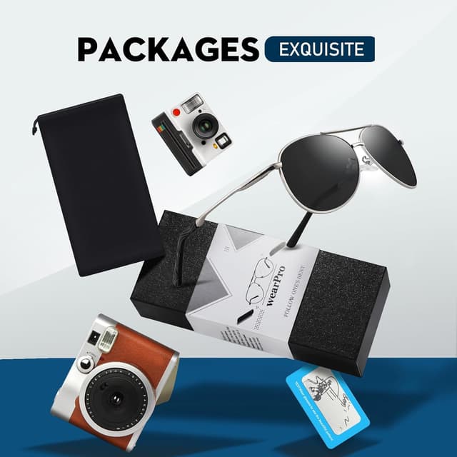 Detalle 2 de wearPro Lunettes de soleil pilote polarisées en TAC, monture métallique légère (homme & femme)