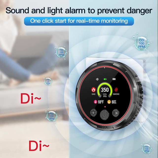 Detalle de Gedsffati HD13-CGS rilevatore combinato fumo, gas combustibile e monossido di carbonio (CO) con batteria e presa