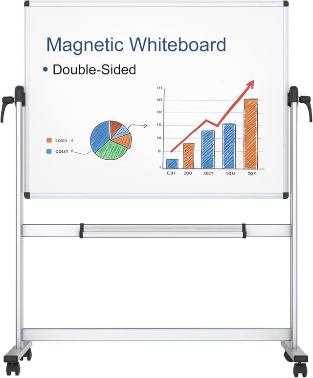 Detalle de VIZ-PRO Double-Sided Magnetic Revolving Mobile Whiteboard (120 x 90cm) with Aluminium Frame & Stand