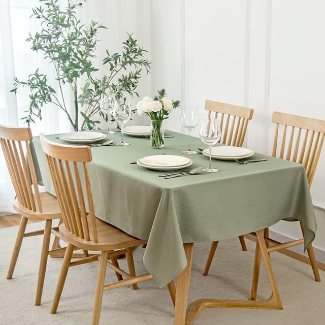 Detalle de maxmill Faux Linen Texture Tablecloth (Stain-Resistant, Waterproof, Wrinkle-Resistant) — Sage Green, 60 x 120 Inch