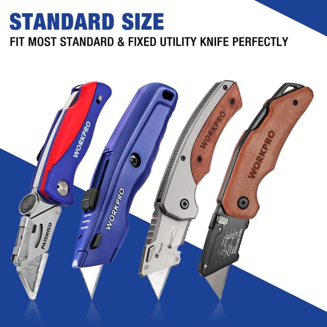 Detalle de WORKPRO Lame trapèze en acier SK5 pour cutter avec distributeur (lot de 50 pièces)