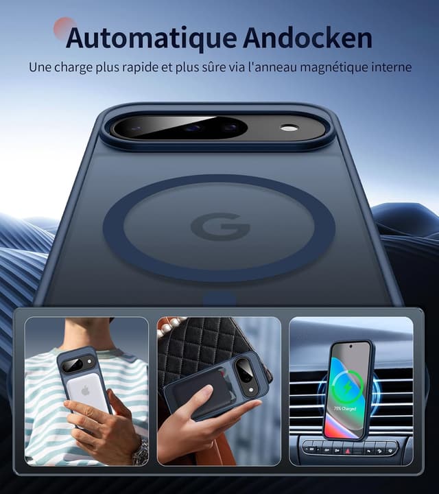 Detalle de Opkiegrn MagSafe-compatible case for Google Pixel 10/10 Pro/9/9 Pro with 2 HD screen protectors (dark blue)