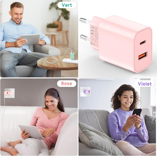 Detalle 2 de HYDOOD chargeur iPhone 20 W double port