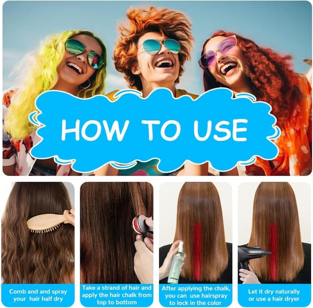 Detalle de BUTBU Lot de 10 craies pour cheveux colorées – teinture temporaire lavable pour filles et enfants