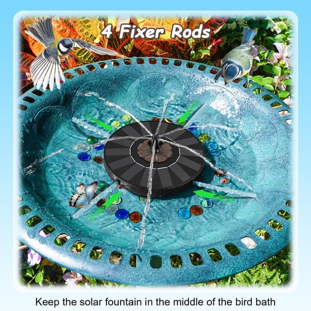 Detalle de Yzert Solar Fountain Coffee Flower – Solar-powered bird bath fountain pump with 7-in-1 nozzles