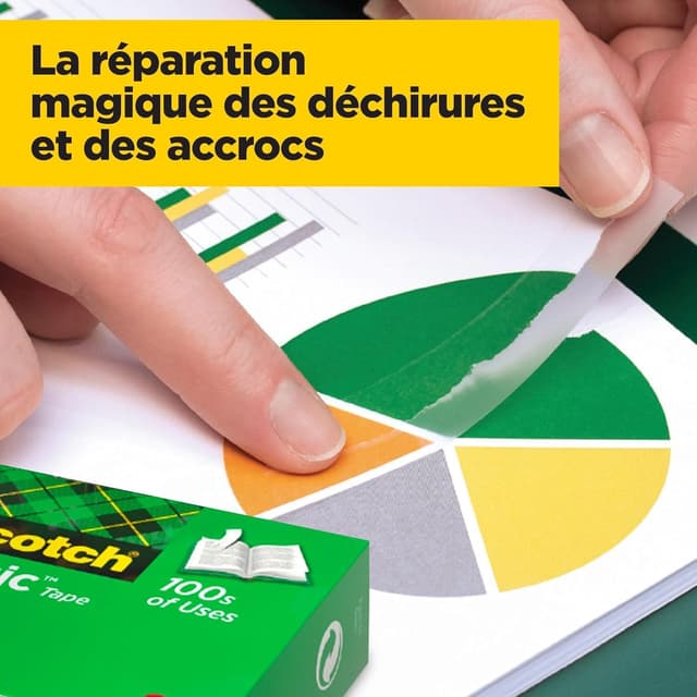 Detalle de Scotch Ruban Magic : ruban adhésif invisible blanc mat (2 rouleaux 19 mm x 15 m + 1 gratuit)