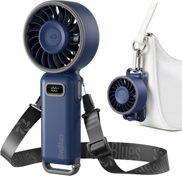 Detalle de Diveblues Handventilator Turbo mit 100 Stufen und 4-in-1 Faltdesign – tragbar, USB-C, 7,4 m/s