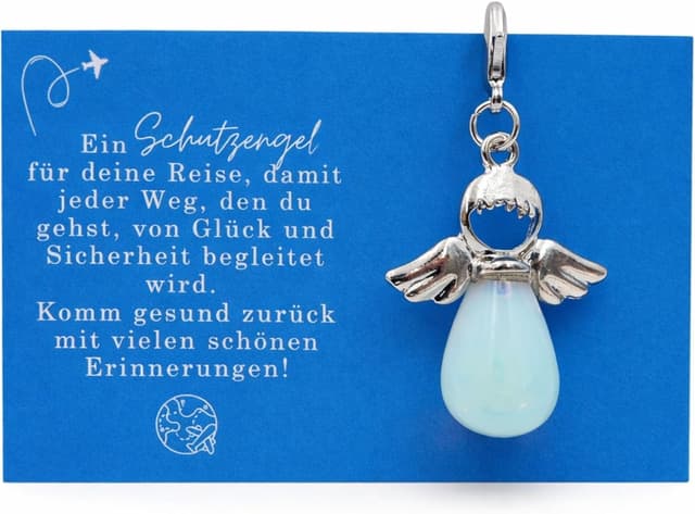 Detalle de Milaboo Schutzengel Schlüsselanhänger mit Edelstein und Karte – handgefertigt in Geschenkverpackung (Reise)